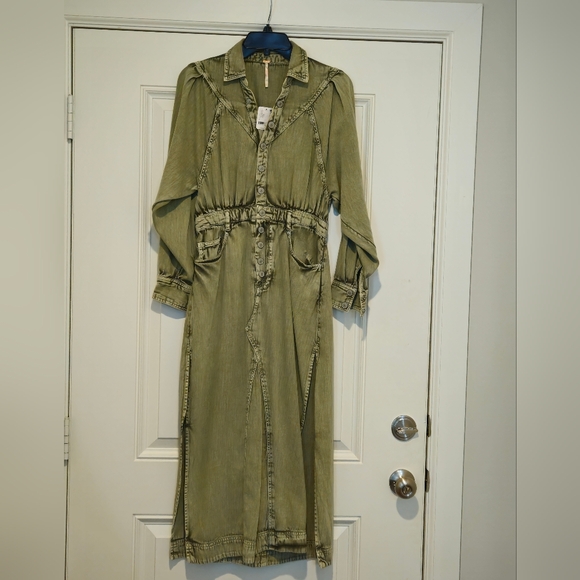 Free People Green Denim Midi Dress NWT sz S - Picture 4 of 9